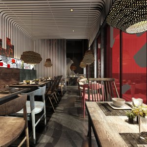 拉面館餐飲空間設(shè)計效果圖